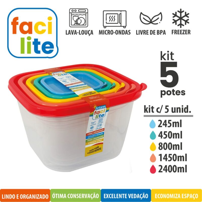 Kit Facilite de Potes Quadradros com 5 UNID