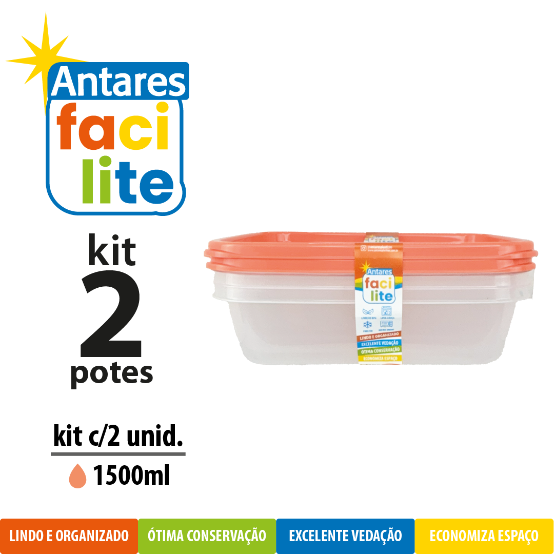 Kit Facilite de Potes Raso Retangulares –  com 2 UNID 1500 ml