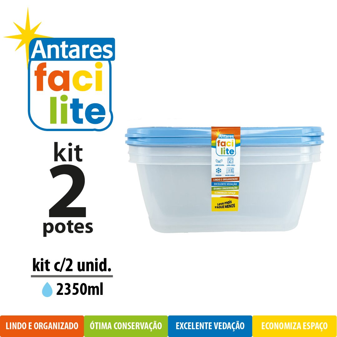 Kit Facilite de Potes Fundo Retangulares – com 2 UNID 2350ml