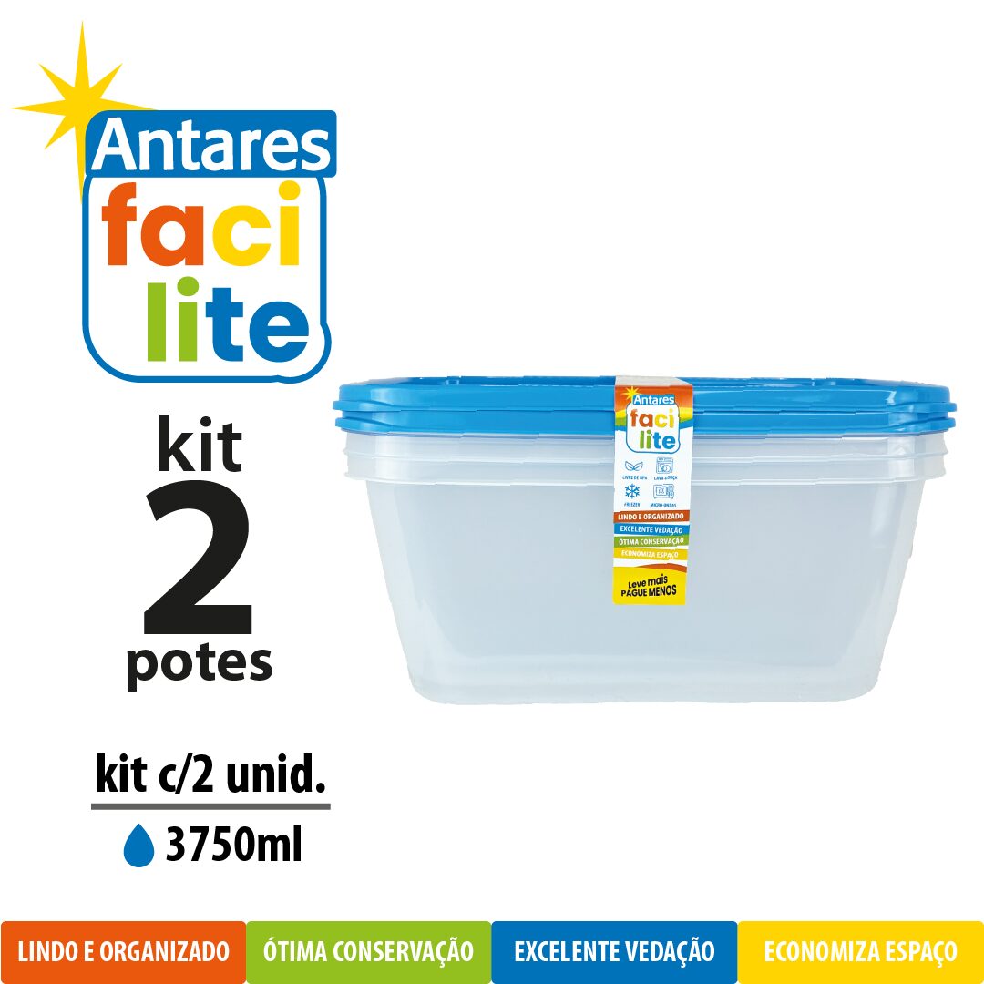 Kit Facilite de Potes Fundo Retangulares – com 2 UNID 3750ml
